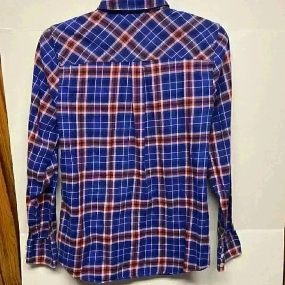 J. crew FACTORY J crew womens button down blue plaid flannel boy fit. XS - Picture 5 of 5